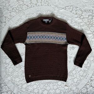 Vintage Burton 100% Pure Virgin Wool Fair Isle Argyle Brown Sweater Large‎